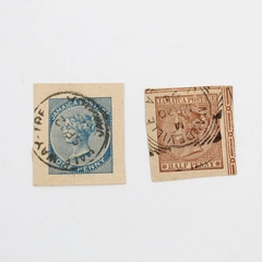 Lot Of 2 British Jamaica Cut Square Postal Stationery Stamps Used 