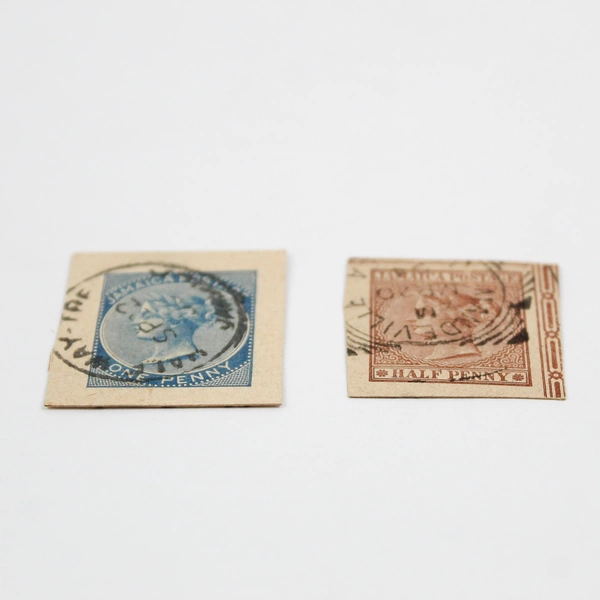 Lot Of 2 British Jamaica Cut Square Postal Stationery Stamps Used 