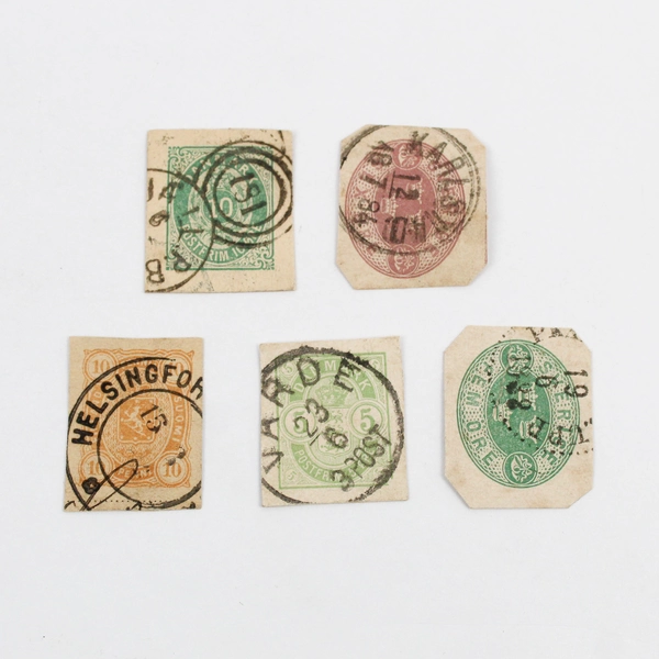 Lot Of 5 Finland Sweden Denmark Cut Square Postal Stationery Stamps 