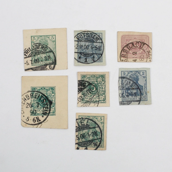 Lot Of 8 German Empire Cut Square Postal Stationery Stamps Used