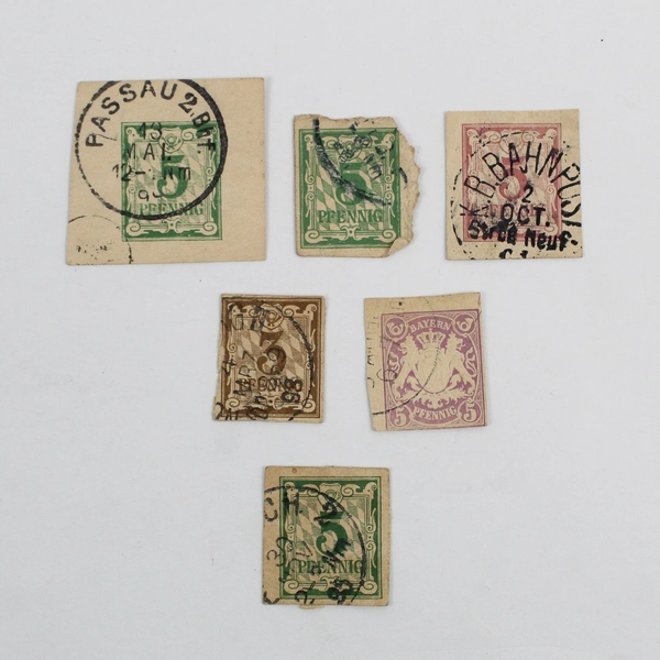Lot Of 6 Bavaria Germany Cut Square Postal Stationery Stamps Used 