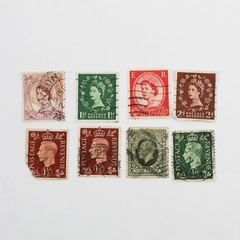 Lot Of 8 British Postage Revenue Stamps Used King George V VI Queen Elizabeth II