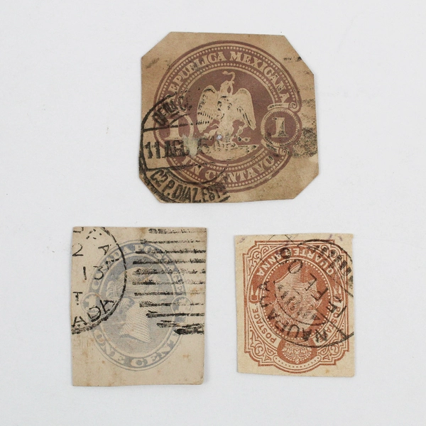 Lot Of 3 Canada Mexico British India Cut Square Postal Stationery Stamps Used 