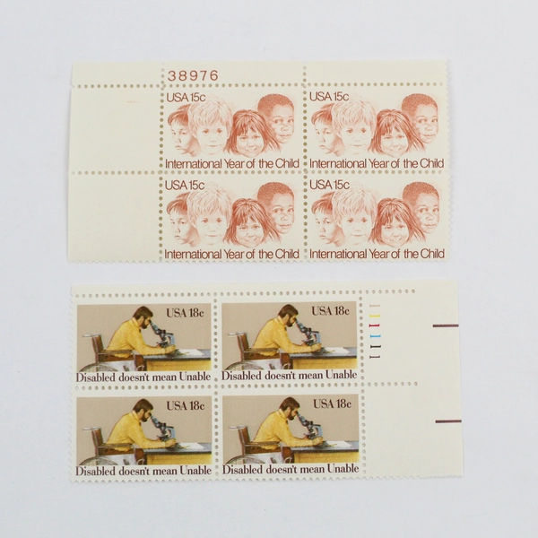 Lot of 2 Stamp Blocks Year Of The Child 1979 Disability Awareness 1981