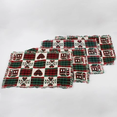 Lot Of 4 Matching Unbranded Red/Green Plaid Fabric Placemats Woven 12" x 18"