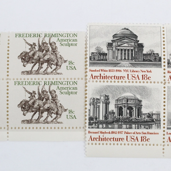 Lot Of 2 Stamp Blocks Architecture USA Frederic Remington Sculptor 1981 MNH