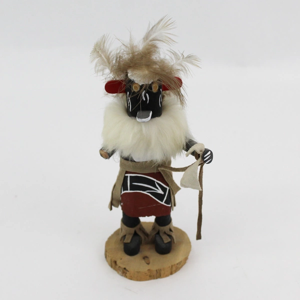 Vintage Native American Black Oger Wood Kachina Doll Signed 6.5 Inch Flawed