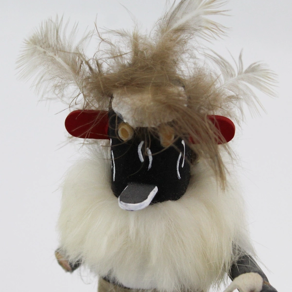 Vintage Native American Black Oger Wood Kachina Doll Signed 6.5 Inch Flawed