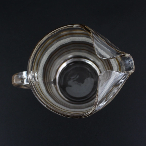 Vintage MCM Frosted Glass Pitcher With Frosted And Gold Bands And Ice Lip 7 "