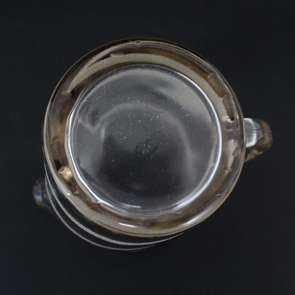 Vintage MCM Frosted Glass Pitcher With Frosted And Gold Bands And Ice Lip 7 "