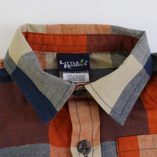 Little Rebels Orange and Blue Plaid Button-Up Boys' Size 3T With Tags