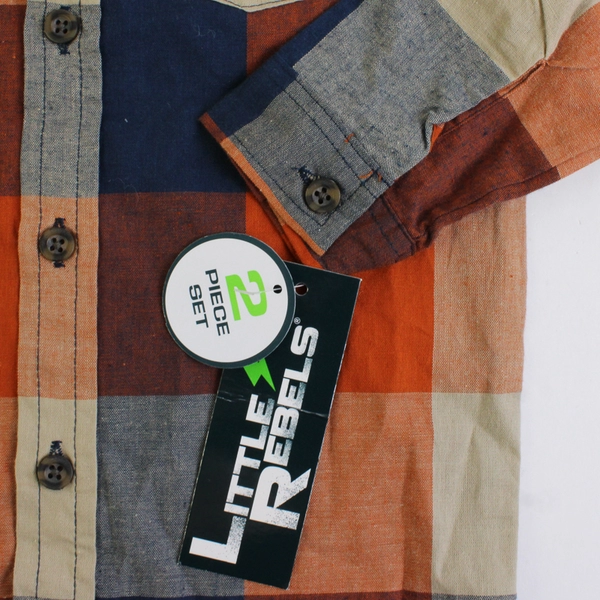 Little Rebels Orange and Blue Plaid Button-Up Boys' Size 3T With Tags
