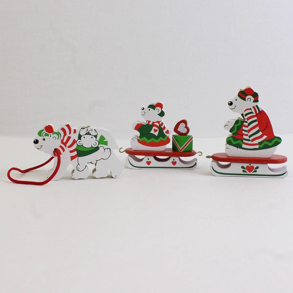 3 White Polar Bears On Sleighs Christmas Decor