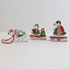 3 White Polar Bears On Sleighs Christmas Decor