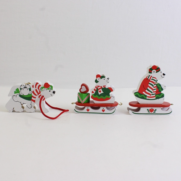 3 White Polar Bears On Sleighs Christmas Decor