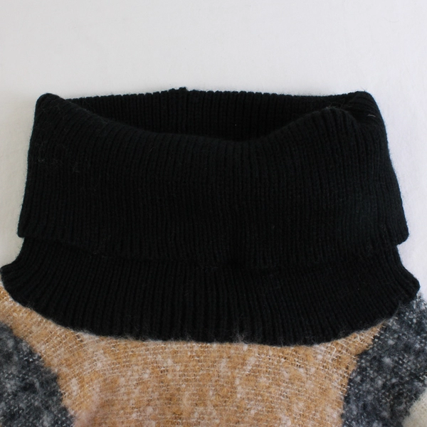 Nine West Gray Beige White Plaid Knit Turtleneck Poncho One Size