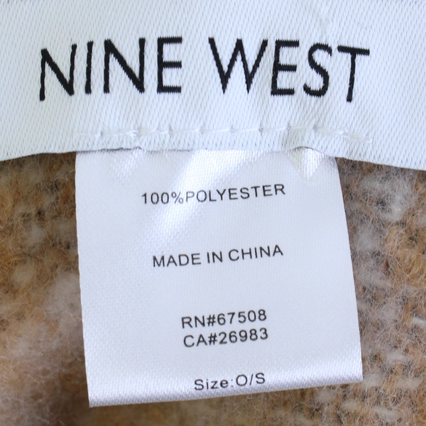 Nine West Gray Beige White Plaid Knit Turtleneck Poncho One Size