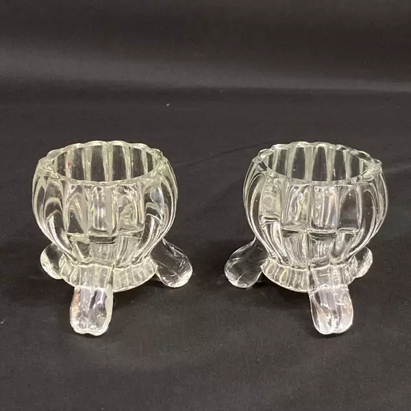 Set of 2 Jeannette Glass National Clear Candle Holders