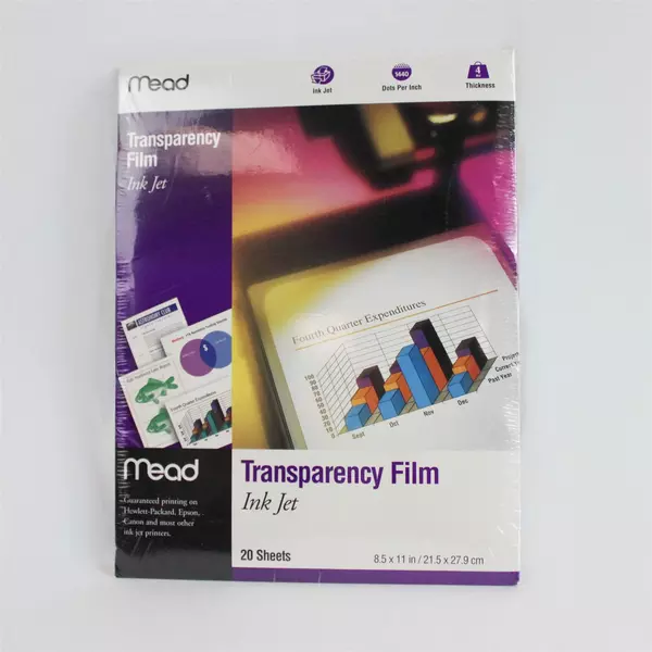 Mead Transparency Film 20 Sheets 8.5x11 Inkjet & Color Laser Printers New