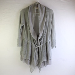 A’Reve Women's M/L Gray Lace Knit and Chiffon Cardigan with Ruffles