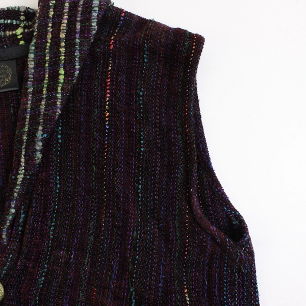 Genie the Weaver Women's L/XL Dark Purple Handmade Knit Short Vest 