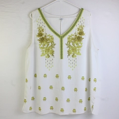 MissLook Women's XXL White and Gold Decorative Sleeveless Tank Top 