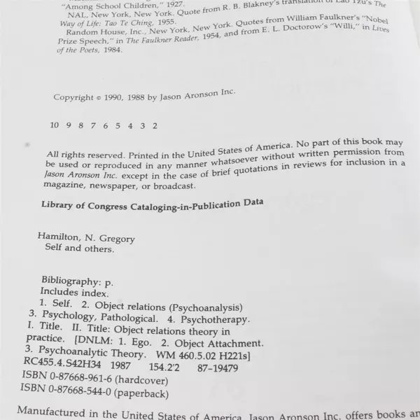 Self and Others: Object Relations Theory in Practice by N. Gregory Hamilton PB