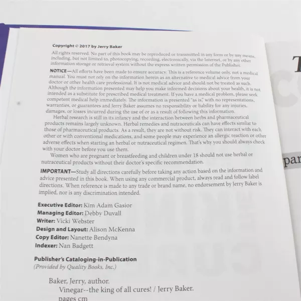 Vinegar: The King of All Cures! Jerry Baker Hardcover Home Health & Garden