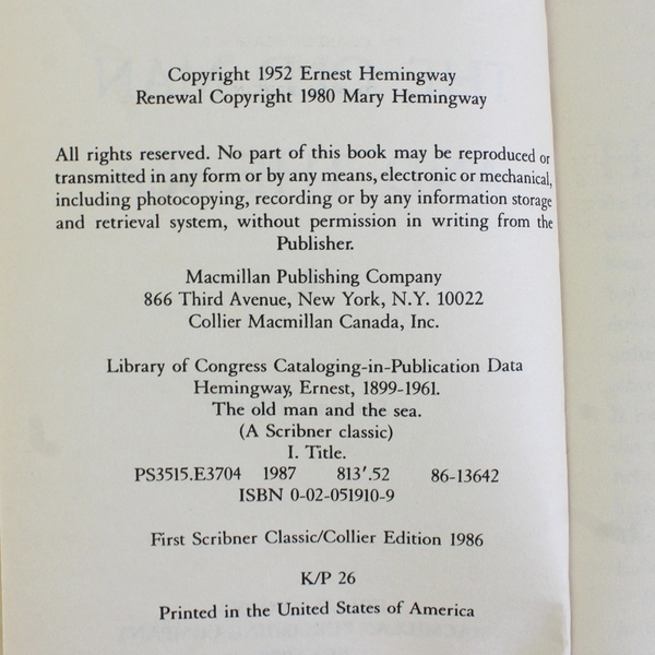 VTG The Old Man and the Sea by Ernest Hemingway Scribner Classic 1986 Paperback