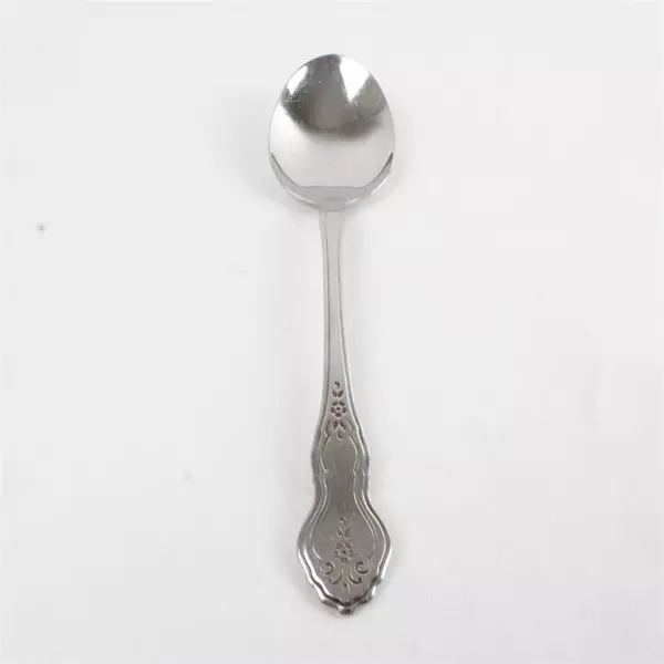 Set of 5 Oneida Folk Art Burnished Stainless Oval Soup Spoons - 6.75"