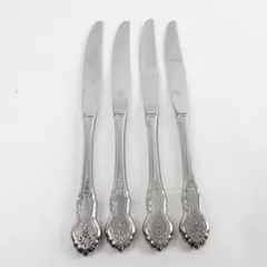 Set of 4 Oneida Silver Folk Art Burnished Modern Hollow Handle Knives
