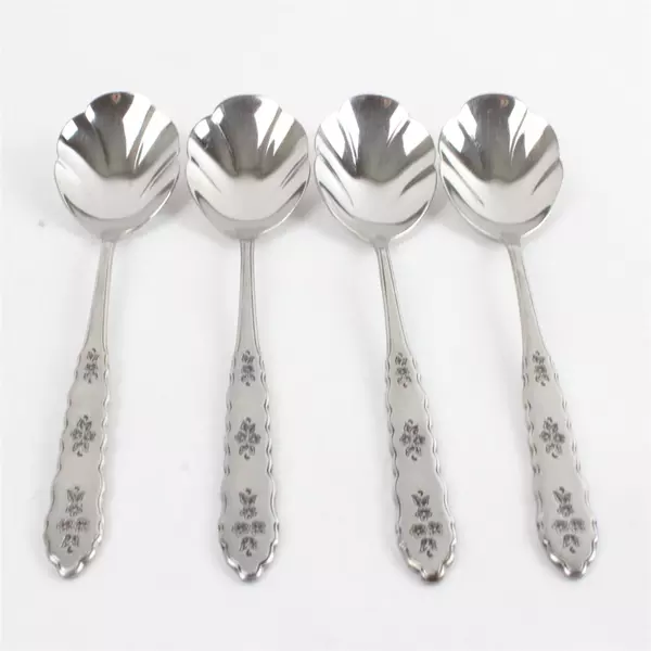 Set of 4 Oneida Floral Bouquet Deluxe 6" Stainless Sugar Shell Spoons