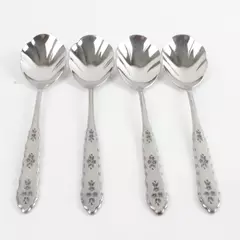 Set of 4 Oneida Floral Bouquet Deluxe 6" Stainless Sugar Shell Spoons