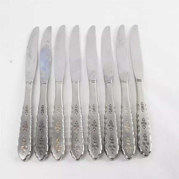 Set of 8 Oneida Floral Bouquet Modern Hollow Handle Dinner Knives 8.75"
