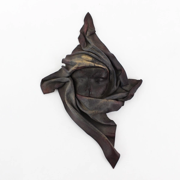 Vintage Handmade Leather Relief Sculpture Wall Art Woman Face Mask