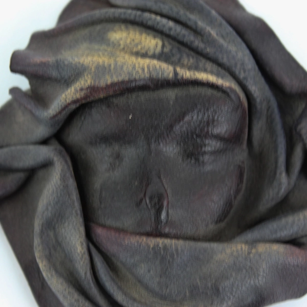 Vintage Handmade Leather Relief Sculpture Wall Art Woman Face Mask