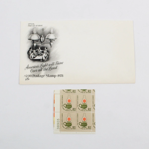 1978 America's Light Will Shine Oil Lamp Stamp First Day Cover And Stamp Block