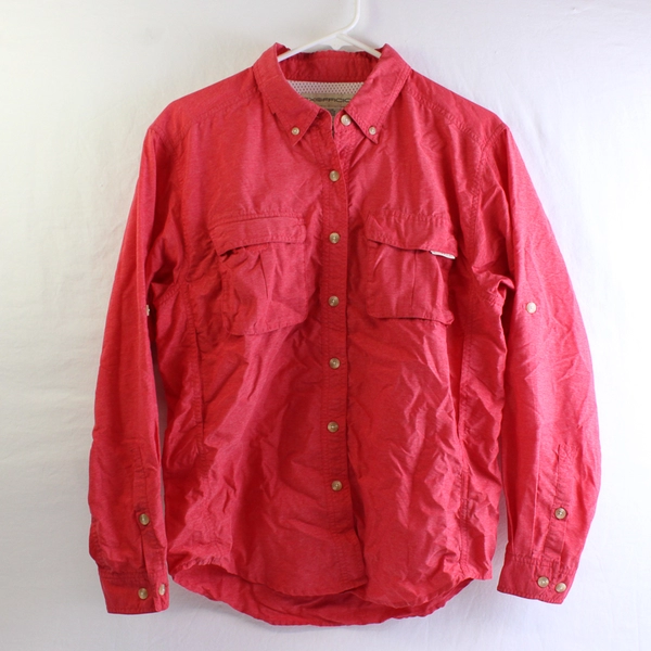 ExOfficio Red Long-Sleeve Mesh-Lined Button-Up Women's Small