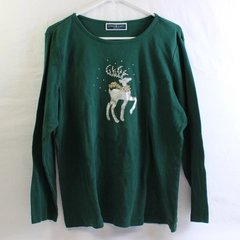 Karen Scott Forest Green Bedazzled Reindeer Long-Sleeve Top Women's XL Christmas
