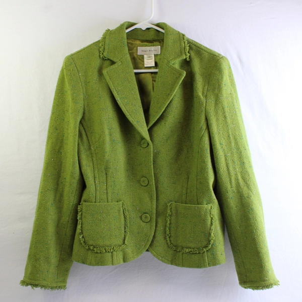 Susan Bristol Green Coat Fringe Accents Women's Size 12