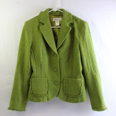 Susan Bristol Green Coat Fringe Accents Women's Size 12