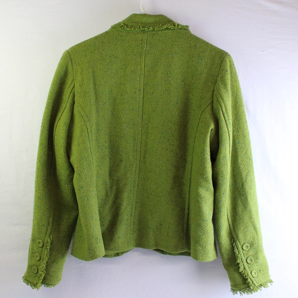 Susan Bristol Green Coat Fringe Accents Women's Size 12