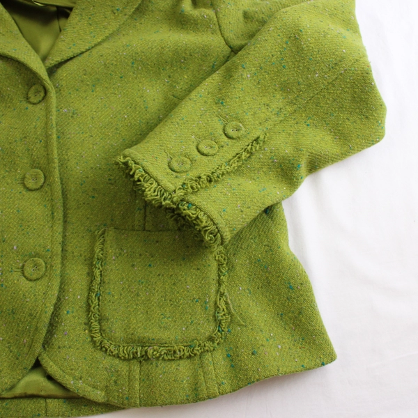 Susan Bristol Green Coat Fringe Accents Women's Size 12