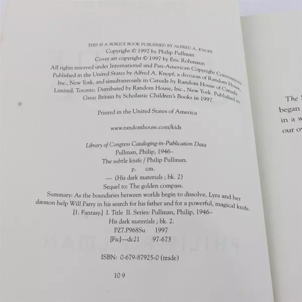 The Subtle Knife Philip Pullman 1997 Knopf Paperback