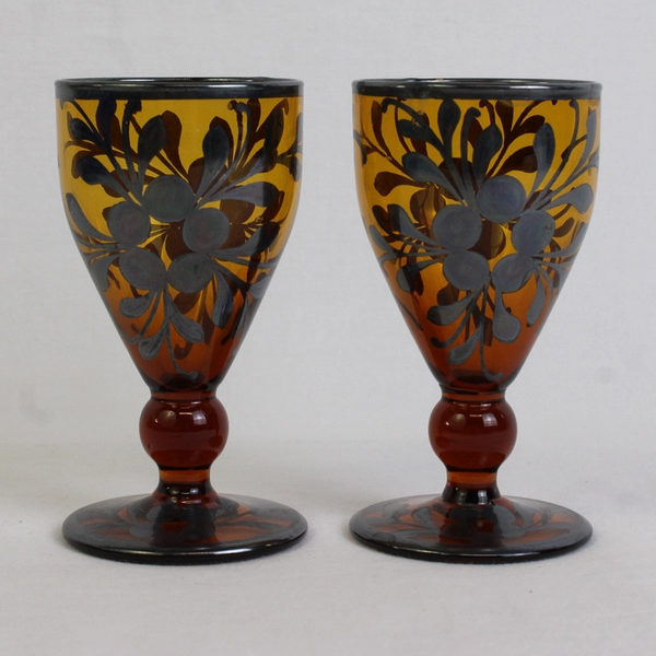 Sterling Silver Overlay on Amber Glass Mini Goblets