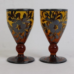 Sterling Silver Overlay on Amber Glass Mini Goblets