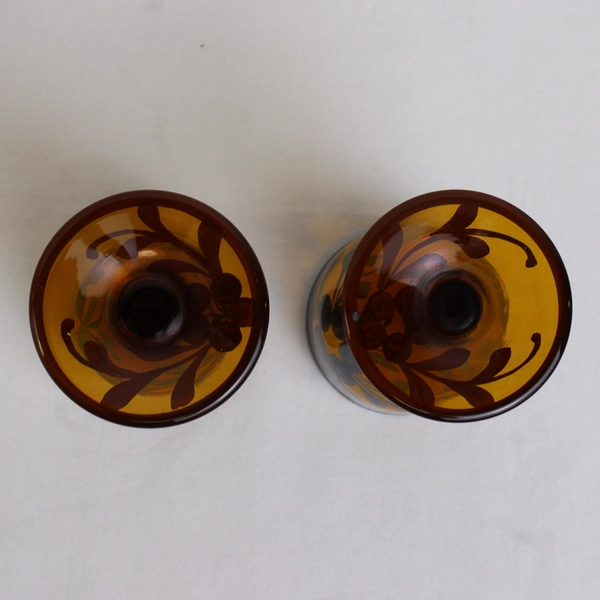 Sterling Silver Overlay on Amber Glass Mini Goblets