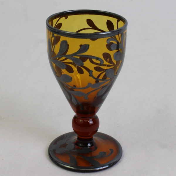 Sterling Silver Overlay on Amber Glass Mini Goblets