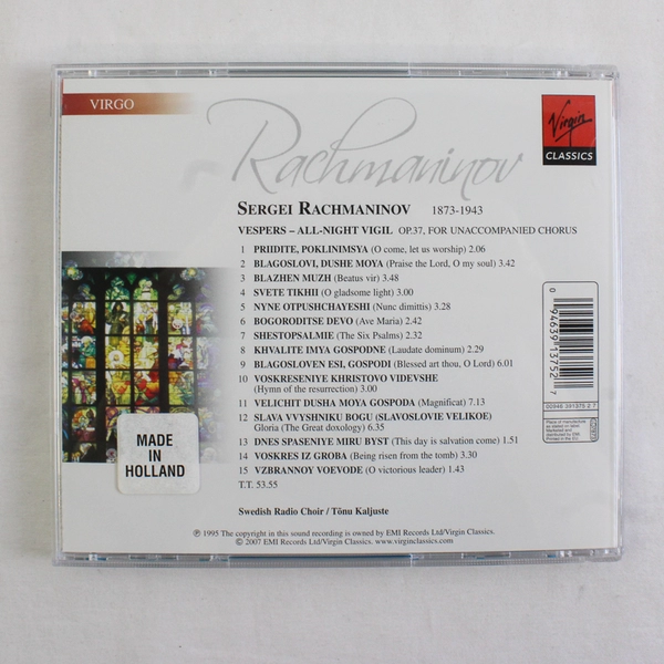 Rachmaninov: Vespers By Rachmaninoff Estonian Chamber Choir Kaljuste CD 2007