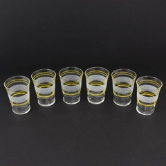 Set of 6 MCM Clear Glass juice Glasses Frosted And Yellow Stripes